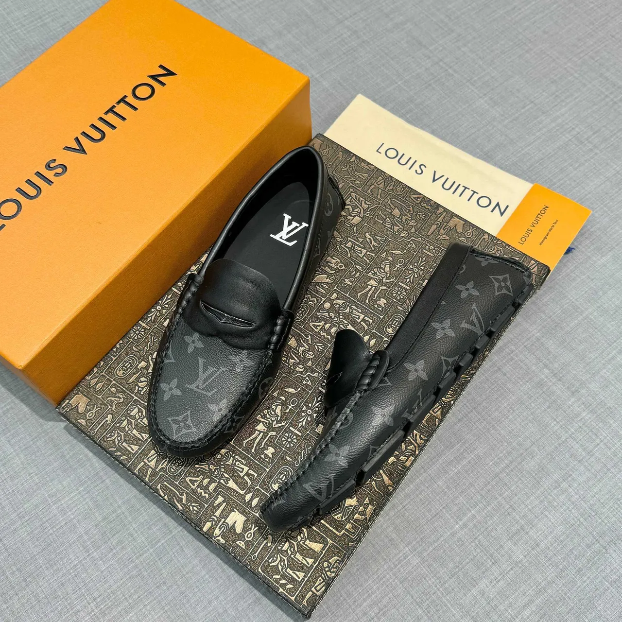 Louis Vuitton Loafer Black Gray Monogram Canvas Leather Trim Loafer 2