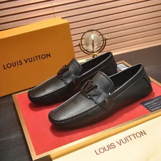Louis Vuitton 黑色皮革 LV 扣带 乐福鞋