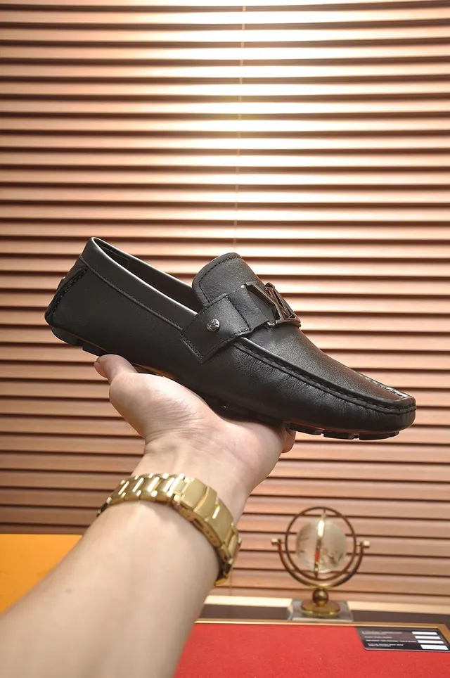 Louis Vuitton Loafer Black Leather LV Buckle Strap Loafers 7