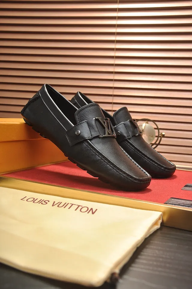 Louis Vuitton Loafer Black Leather LV Buckle Strap Loafers 8