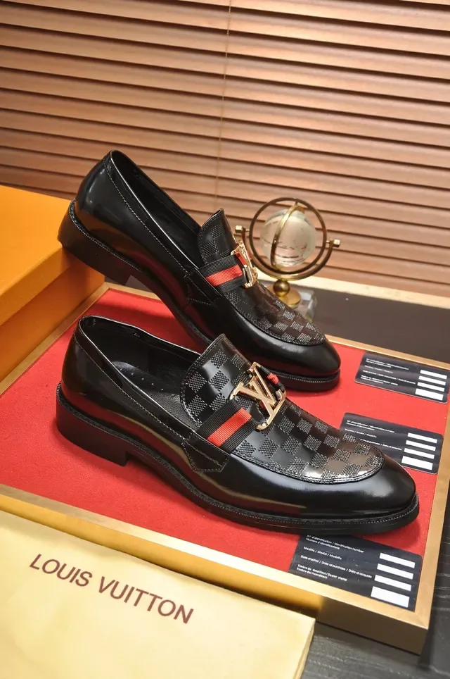 Louis Vuitton Loafer Black Red Patent Leather Monogram Canvas Vamp Loafer 4