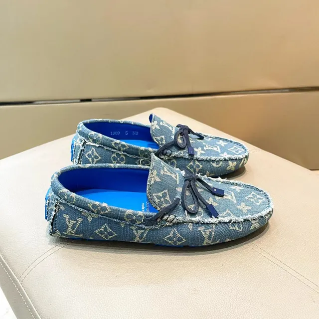 Louis Vuitton Loafer Blue Beige Denim Upper Monogram Print Loafer 4