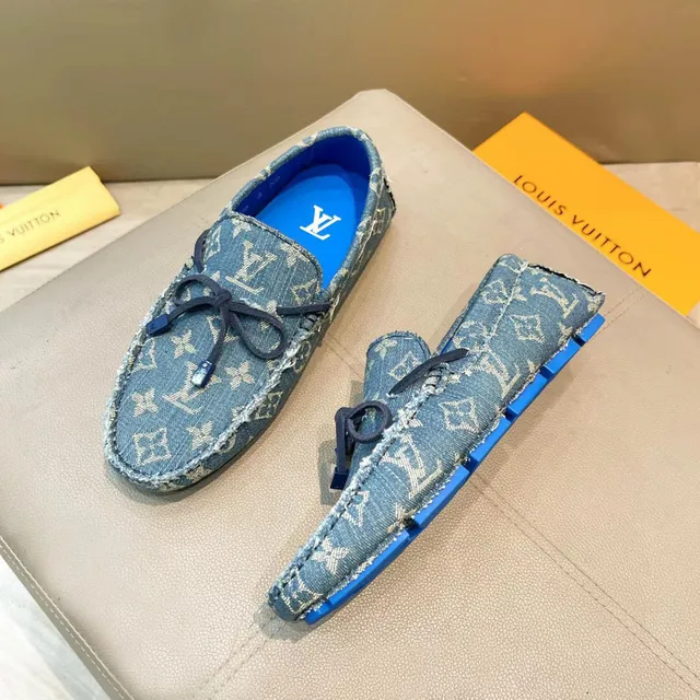 Louis Vuitton Loafer Blue Beige Denim Upper Monogram Print Loafer 5