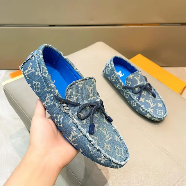 Louis Vuitton Loafer Blue Beige Denim Upper Monogram Print Loafer 6