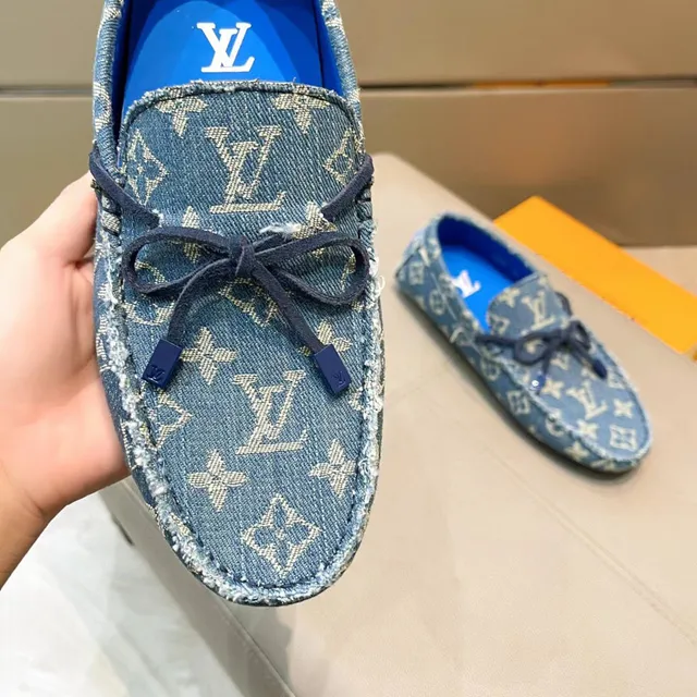 Louis Vuitton Loafer Blue Beige Denim Upper Monogram Print Loafer 7