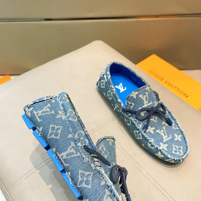 Louis Vuitton Loafer Blue Beige Denim Upper Monogram Print Loafer 8