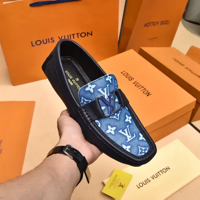 Louis Vuitton Loafer Blue Monogram Canvas and Navy Leather Slip-On Loafers 6