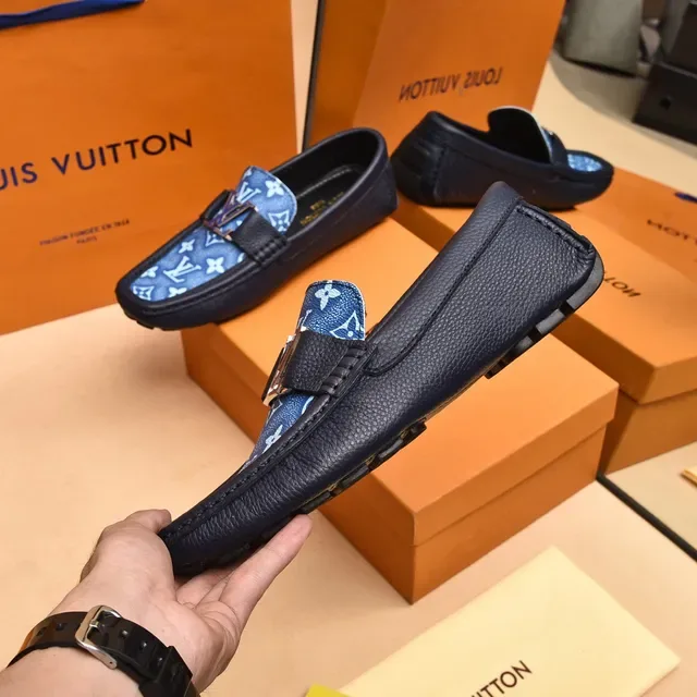 Louis Vuitton Loafer Blue Monogram Canvas and Navy Leather Slip-On Loafers 7