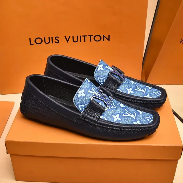 Louis Vuitton Loafer Blue Monogram Canvas and Navy Leather Slip-On Loafers 8