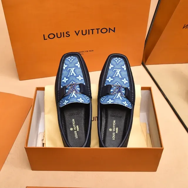 Louis Vuitton Loafer Blue Monogram Canvas and Navy Leather Slip-On Loafers 9