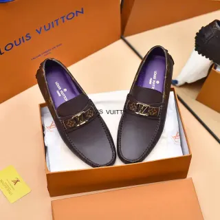 Louis Vuitton भूरा चमड़ा मोनोग्राम स्ट्रैप गोल्ड बकिल लूफर