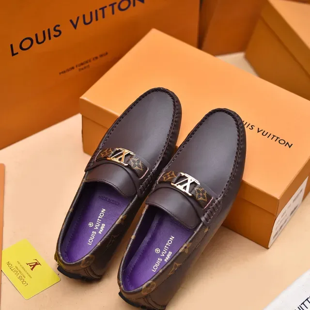 Louis Vuitton Loafer Brown Leather Monogram Strap Gold Buckle Loafers 3