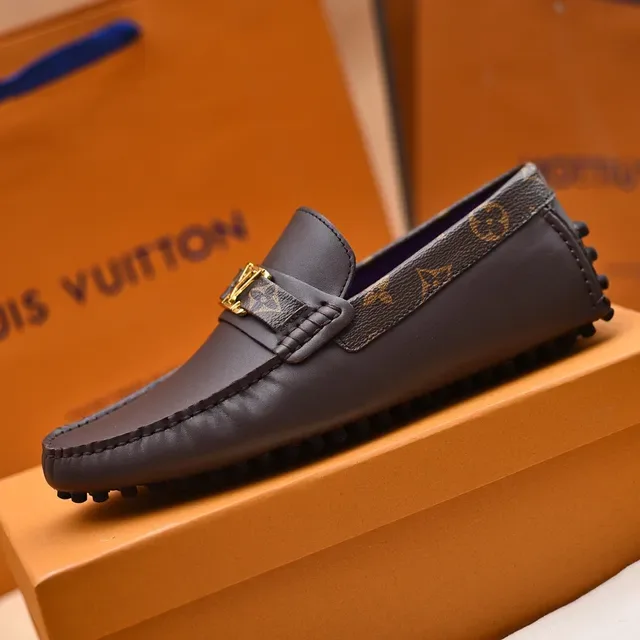 Louis Vuitton Loafer Brown Leather Monogram Strap Gold Buckle Loafers 4