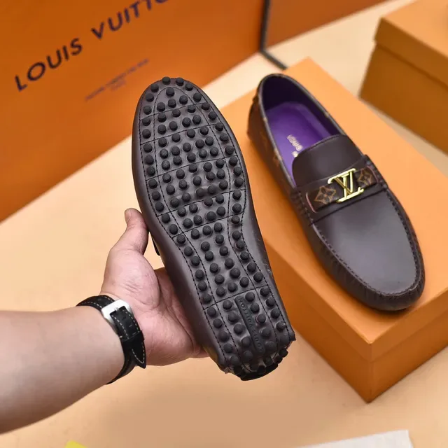 Louis Vuitton Loafer Brown Leather Monogram Strap Gold Buckle Loafers 5