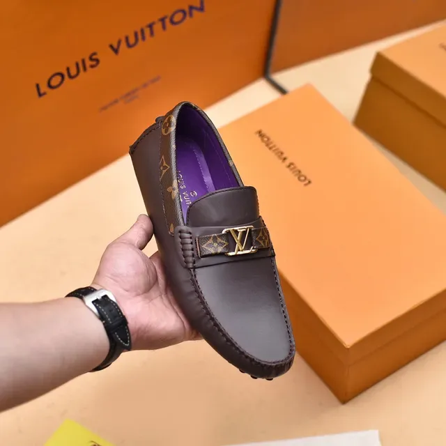 Louis Vuitton Loafer Brown Leather Monogram Strap Gold Buckle Loafers 6
