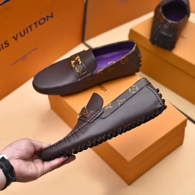 Louis Vuitton Loafer Brown Leather Monogram Strap Gold Buckle Loafers 7