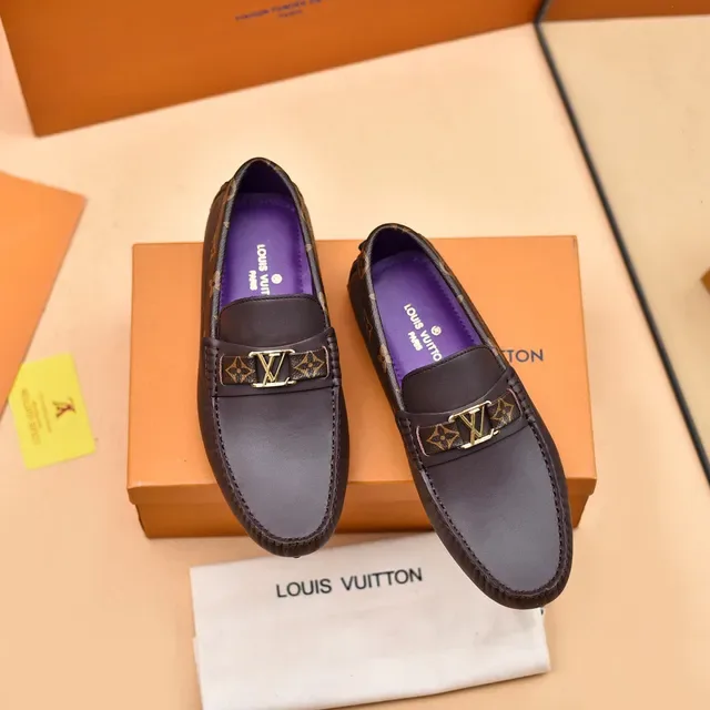 Louis Vuitton Loafer Brown Leather Monogram Strap Gold Buckle Loafers 9