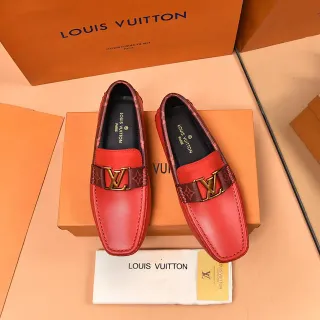 Louis Vuitton 乐福鞋 红色棕色 光滑皮革 印花带 乐福鞋