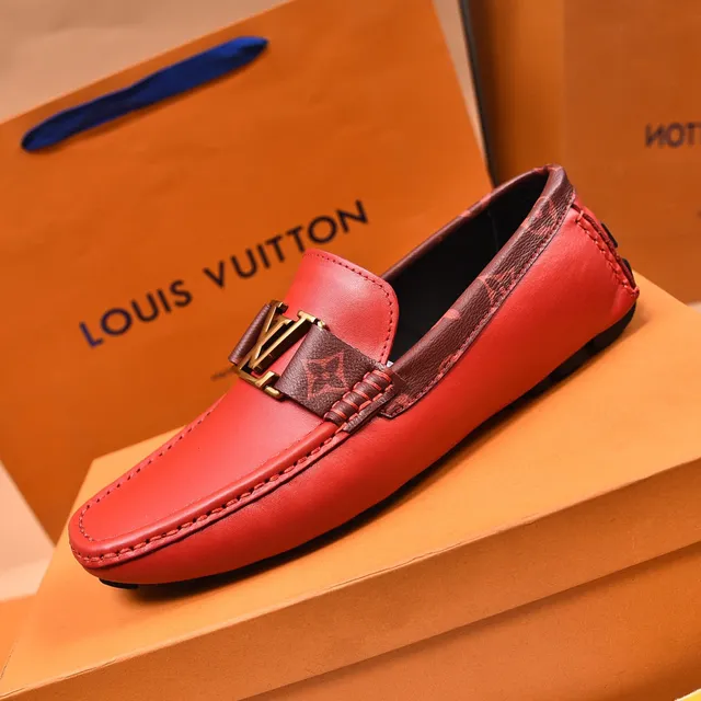 Louis Vuitton Loafer Red Brown Smooth Leather Monogrammed Strap Loafer 6