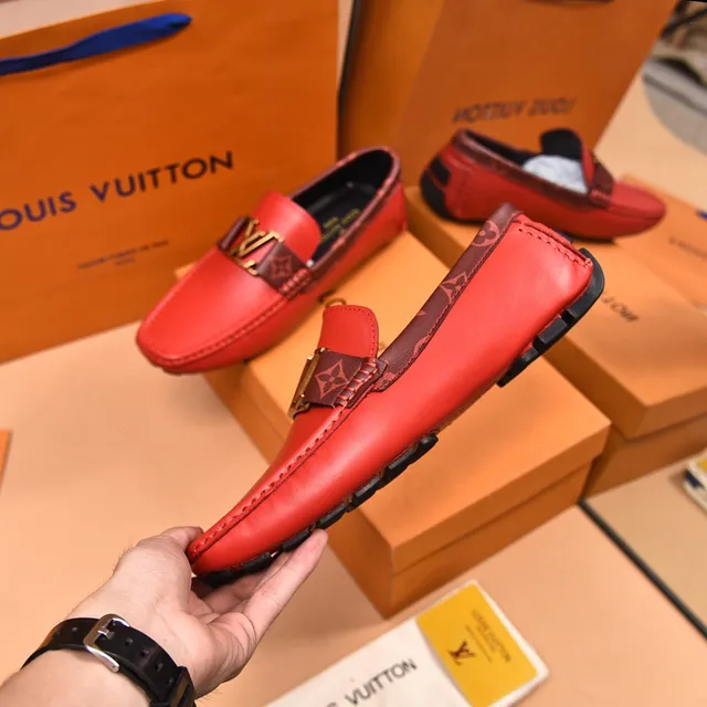 Louis Vuitton Loafer Red Brown Smooth Leather Monogrammed Strap Loafer 8