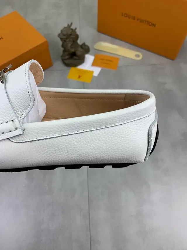 Louis Vuitton Loafer White Black Pebbled Leather Metal LV Buckle Loafer 3