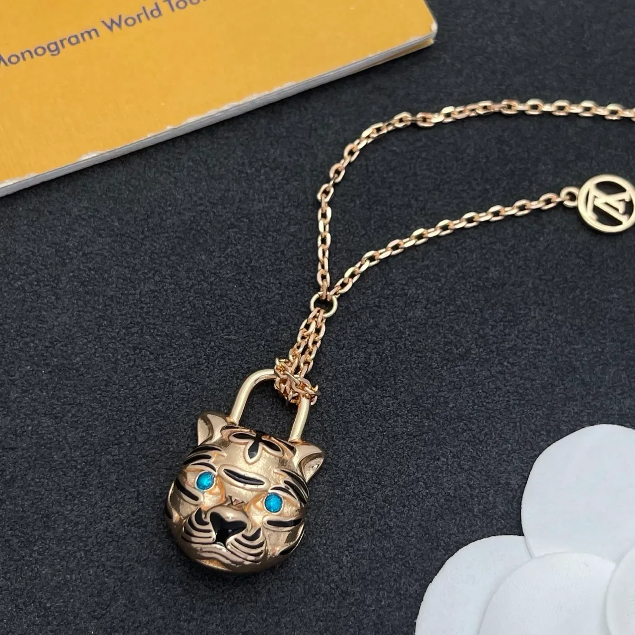 Louis Vuitton Lock Me Tiger Gold-Tone Padlock Pendant Necklace 6