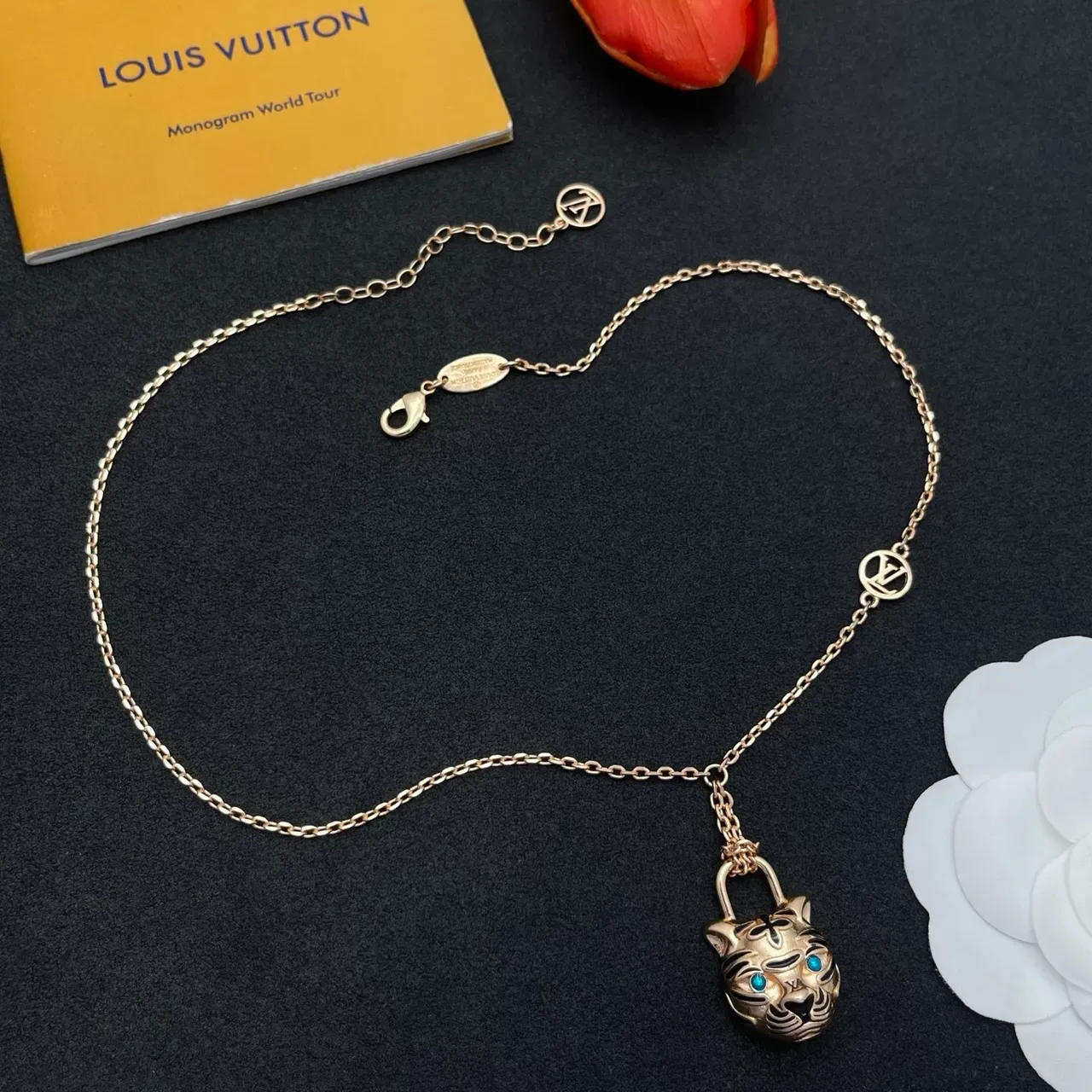 Louis Vuitton Lock Me Tiger Gold-Tone Padlock Pendant Necklace 9