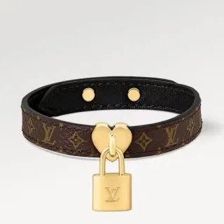 Louis Vuitton Lockit Monogram Canvas and Black Leather Gold-Tone Heart Padlock Bracelet