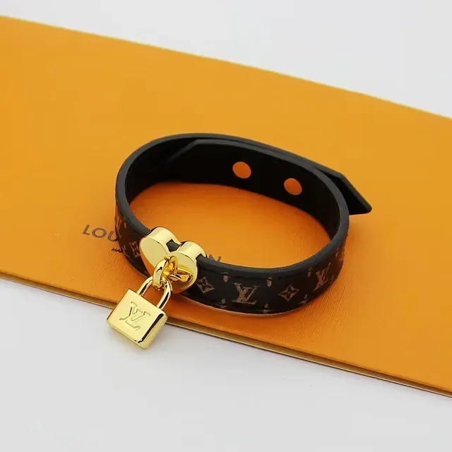 Louis Vuitton Lockit Monogram Canvas and Black Leather Gold-Tone Heart Padlock Bracelet 3
