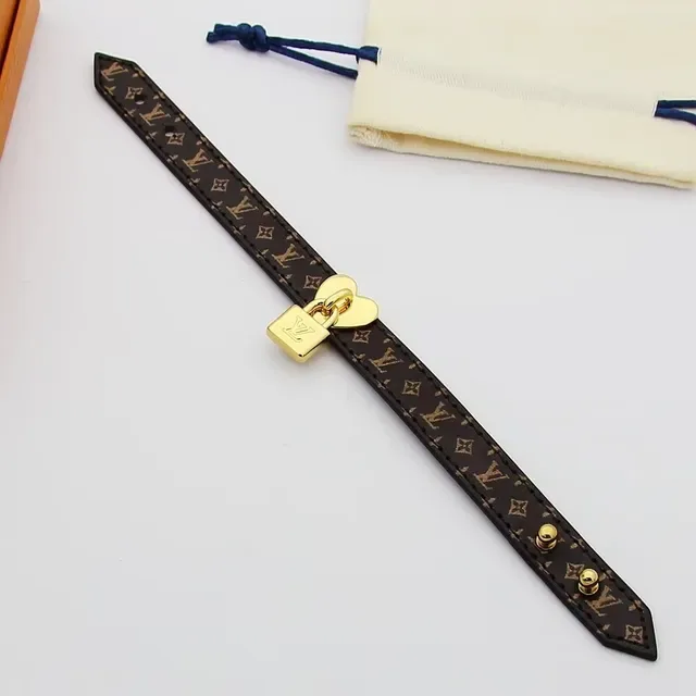 Louis Vuitton Lockit Monogram Canvas and Black Leather Gold-Tone Heart Padlock Bracelet 7