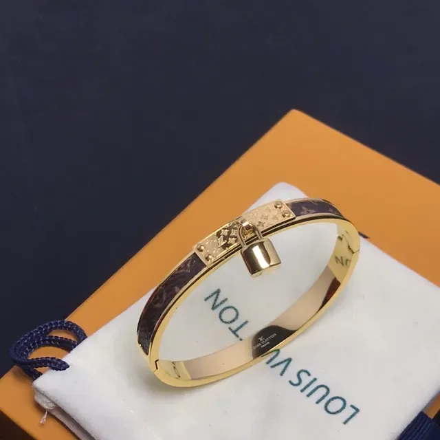 Louis Vuitton Lockit Monogram Canvas Gold-Tone Padlock Bracelet 2