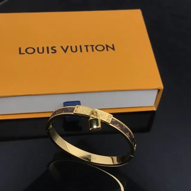 Louis Vuitton Lockit Monogram Canvas Gold-Tone Padlock Bracelet 4