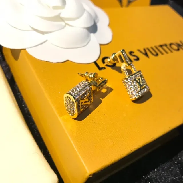 Louis Vuitton Lockit Pavé Crystal Gold-Tone Earrings 2