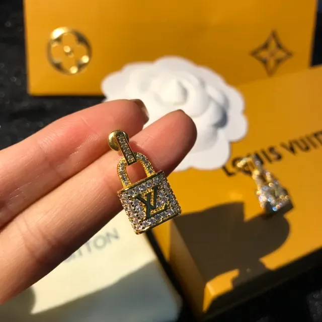 Louis Vuitton Lockit Pavé Crystal Gold-Tone Earrings 4