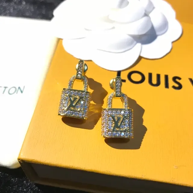 Louis Vuitton Lockit Pavé Crystal Gold-Tone Earrings 5