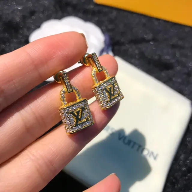 Louis Vuitton Lockit Pavé Crystal Gold-Tone Earrings 6