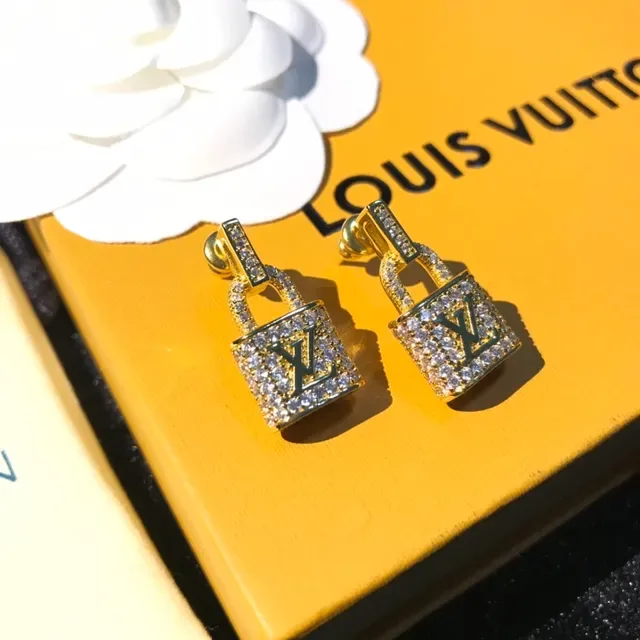 Louis Vuitton Lockit Pavé Crystal Gold-Tone Earrings 7