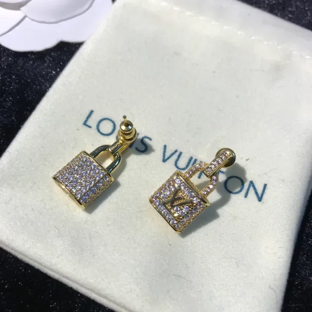 Louis Vuitton Lockit Pavé Crystal Gold-Tone Earrings 8