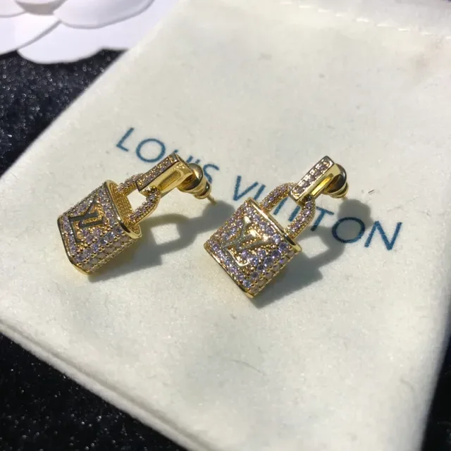 Louis Vuitton Lockit Pavé Crystal Gold-Tone Earrings 9