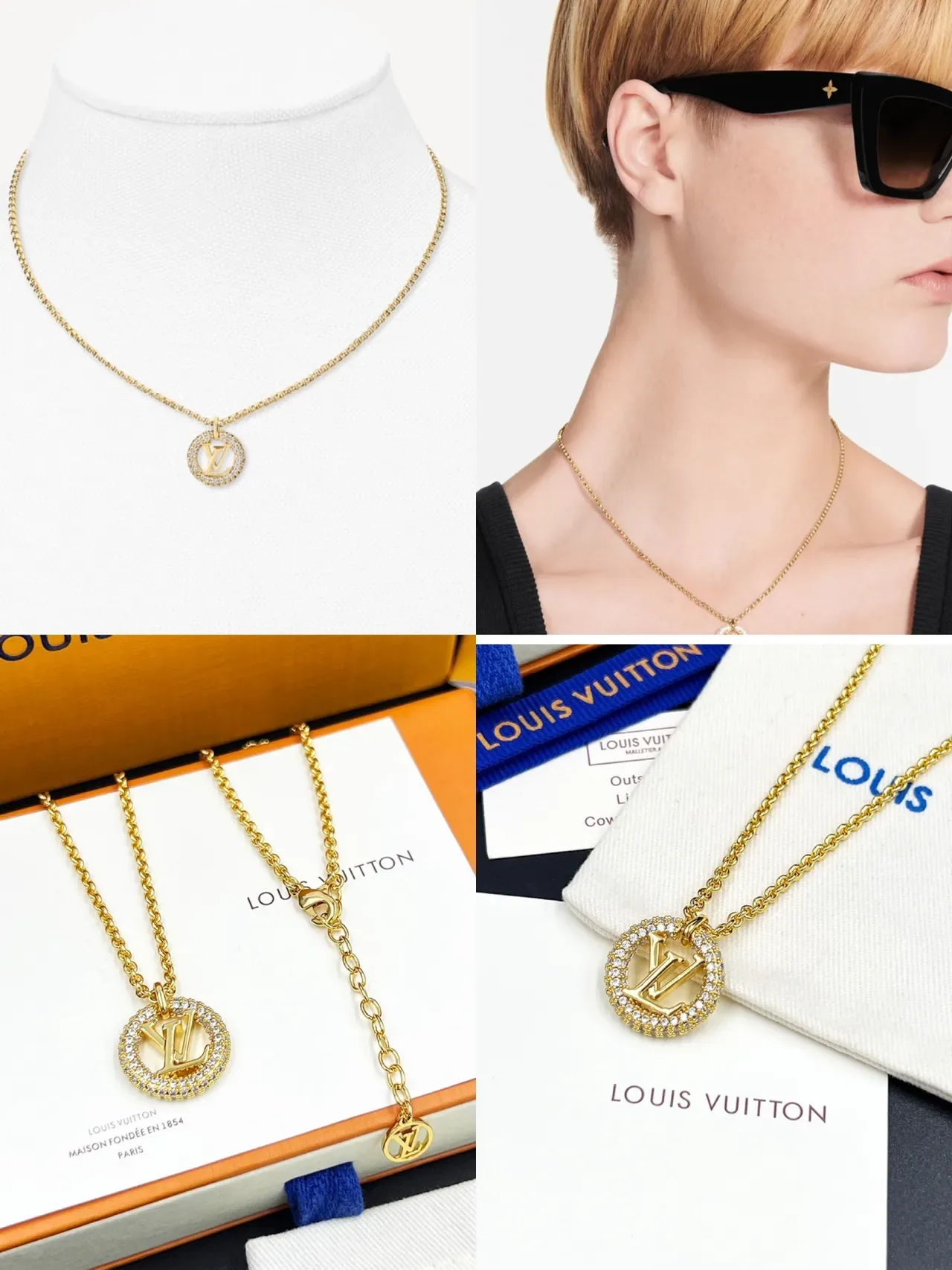 Louis Vuitton Louise By Night Gold-Tone Pavé Crystal Monogram Necklace 8