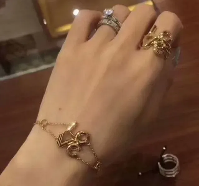 Louis Vuitton Love Gold Black Cursive Charm Fine Chain Link Bracelet 3
