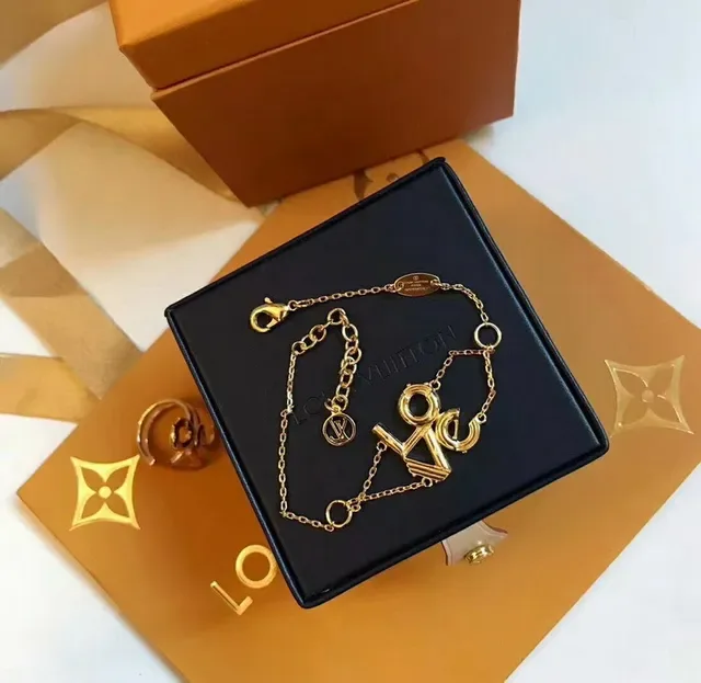 Louis Vuitton Love Gold Black Cursive Charm Fine Chain Link Bracelet 4