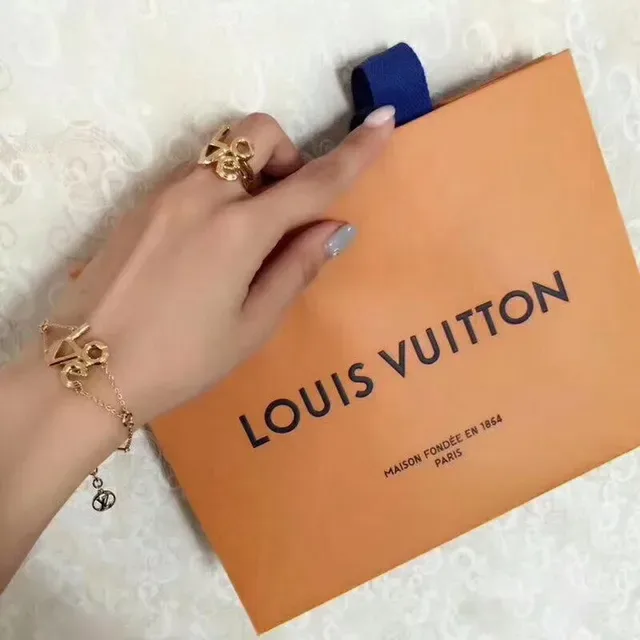 Louis Vuitton Love Gold Black Cursive Charm Fine Chain Link Bracelet 5