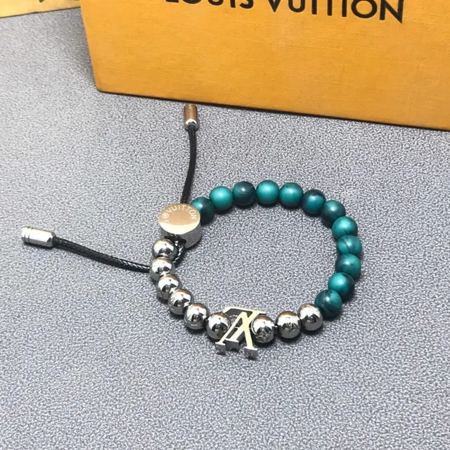 Louis Vuitton LV Pulseira de Miçangas Verde Azulado e Prata 4