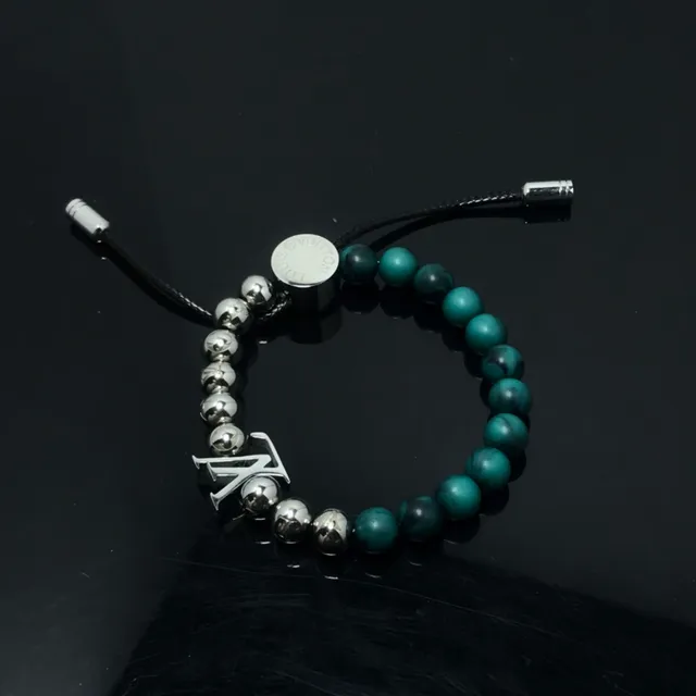 Louis Vuitton LV Pulseira de Miçangas Verde Azulado e Prata 6