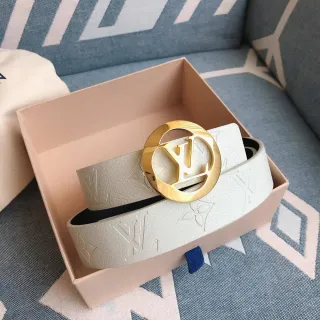 Louis Vuitton LV Circle Beige Gold Embossed Monogram Circular Buckle Leather Belt