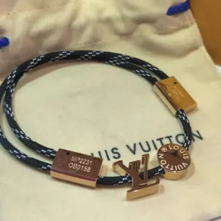 Pulsera Louis Vuitton LV Circle Negro y Blanco Cuerda Trenzada Oro Rosa Metal