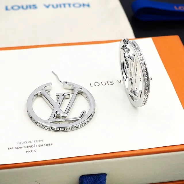 لويس فيتون LV دائرية حلقة ذهبي فضي مرصعة بالمسامير أقراط 2