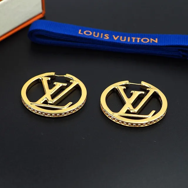 لويس فيتون LV دائرية حلقة ذهبي فضي مرصعة بالمسامير أقراط 5
