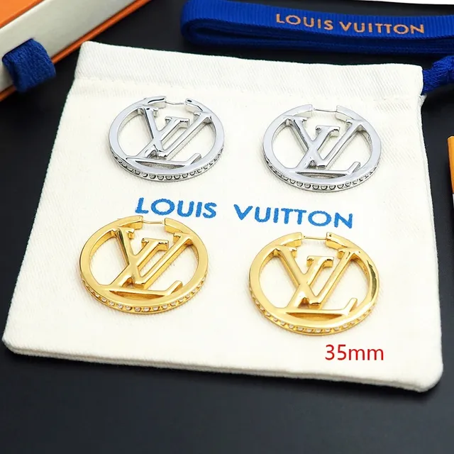 لويس فيتون LV دائرية حلقة ذهبي فضي مرصعة بالمسامير أقراط 7